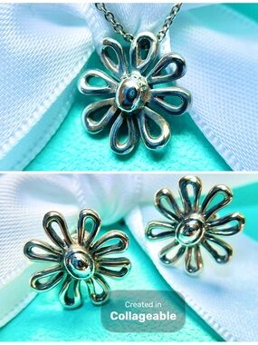 Set of Tiffany & Co. Silver Daisy Flower Necklace and Earrings (Paloma Picasso)